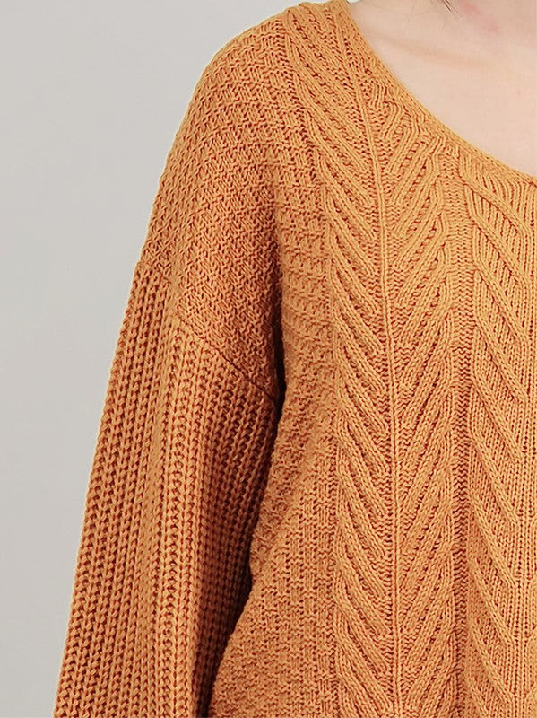 V-Neck Bell-Sleeve Sweater β Cozy & Cable-Knit Charm π