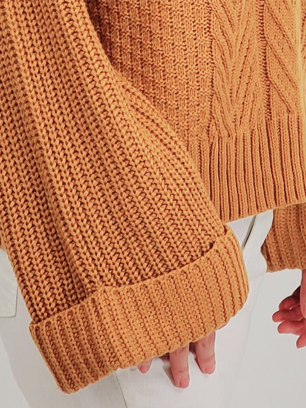 V-Neck Bell-Sleeve Sweater β Cozy & Cable-Knit Charm π