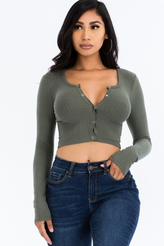 Ribbed Snap Button Crop Top – Flirty & Comfy ✨