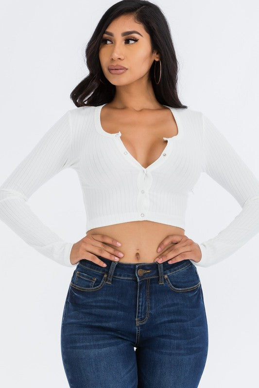 Ribbed Snap Button Crop Top – Flirty & Comfy ✨