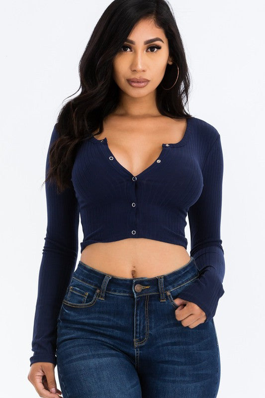 Ribbed Snap Button Crop Top – Flirty & Comfy ✨