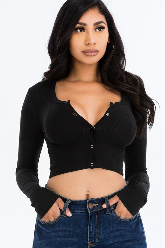 Ribbed Snap Button Crop Top – Flirty & Comfy ✨