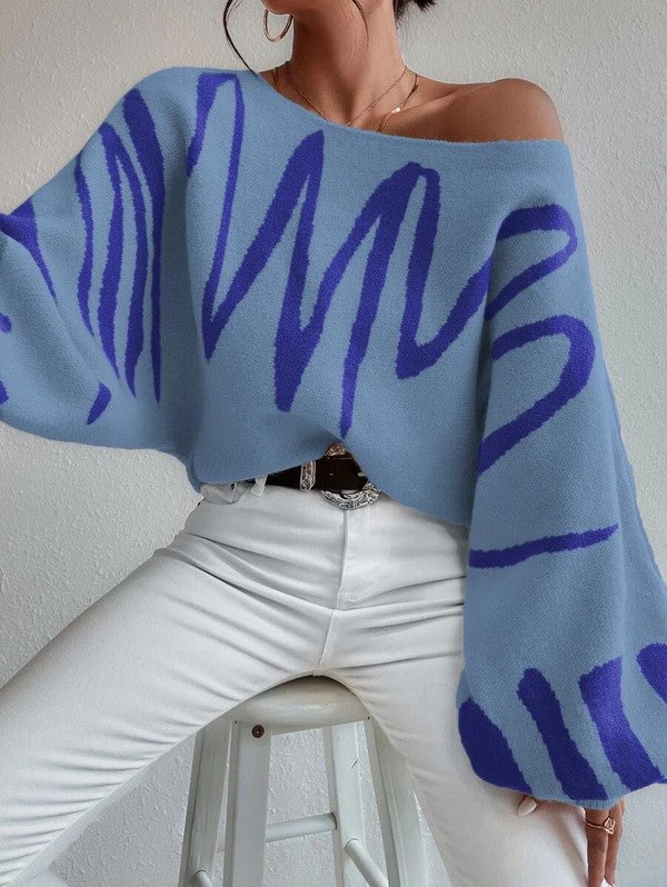 Oversized Abstract Balloon Sleeve Sweater ā Art Meets Comfort šØ