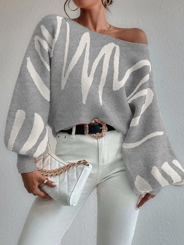 Oversized Abstract Balloon Sleeve Sweater ā Art Meets Comfort šØ