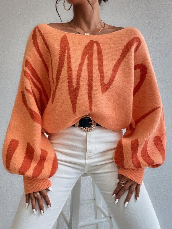 Oversized Abstract Balloon Sleeve Sweater ā Art Meets Comfort šØ