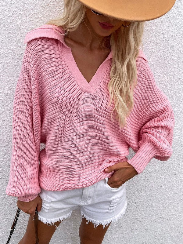Classic V-Neck Collared Knit Sweater β Timeless & Cozy π§Άβ¨