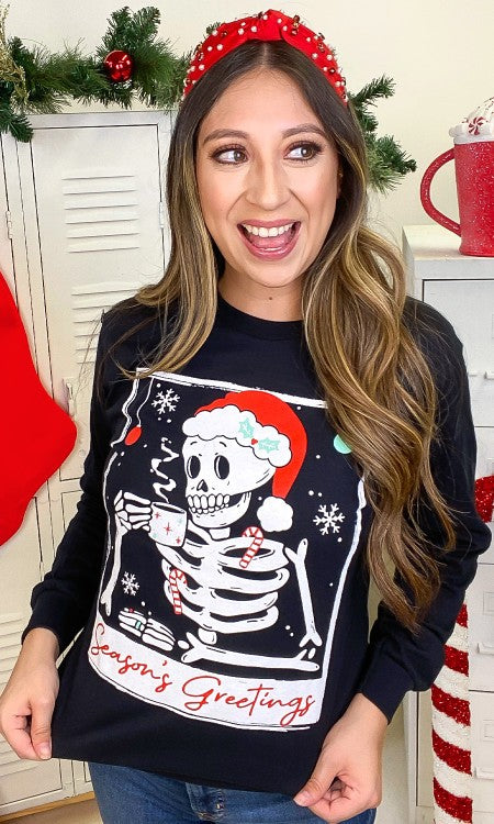 Skeleton Season’s Greetings Long Sleeve T-Shirt – Festive & Fun