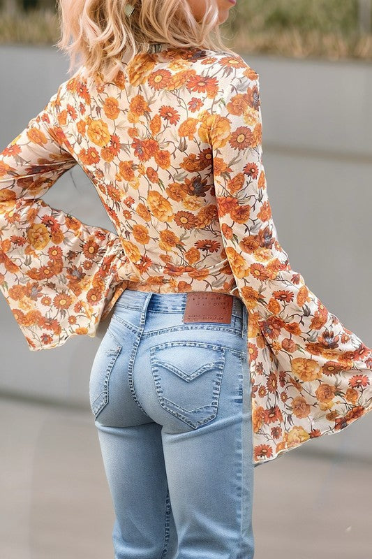 Floral Bell Sleeve Mock Neck Blouse β Whimsical Elegance πΈ