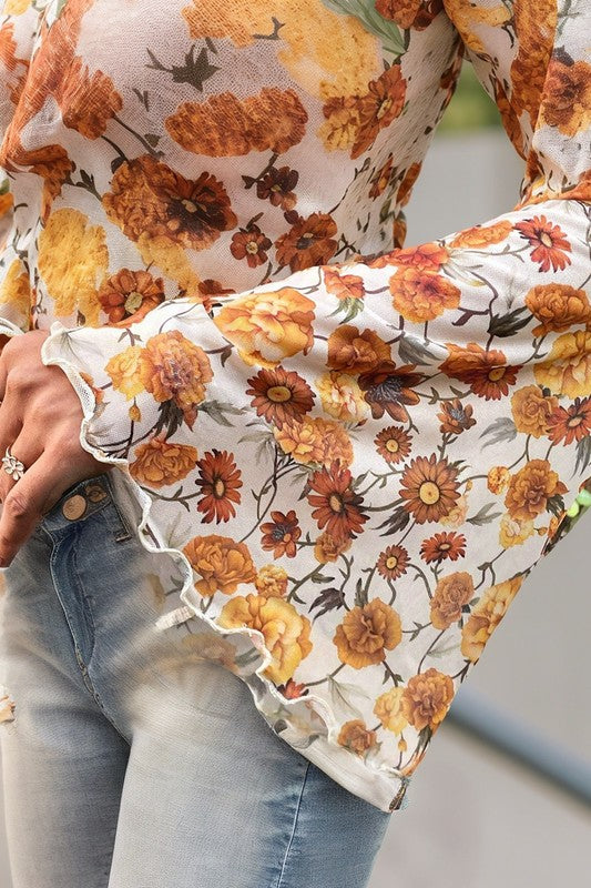 Floral Bell Sleeve Mock Neck Blouse β Whimsical Elegance πΈ