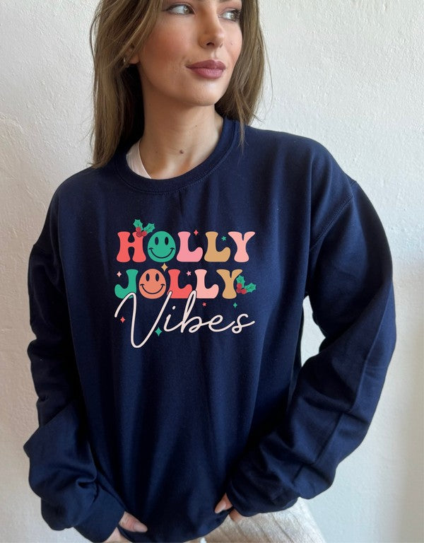 Holly Jolly Vibes Cozy Crewneck Sweatshirt – Spread the Holiday Cheer in Style - Plus