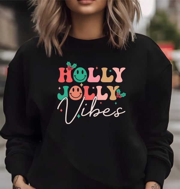 Holly Jolly Vibes Cozy Crewneck Sweatshirt – Spread the Holiday Cheer in Style - Plus