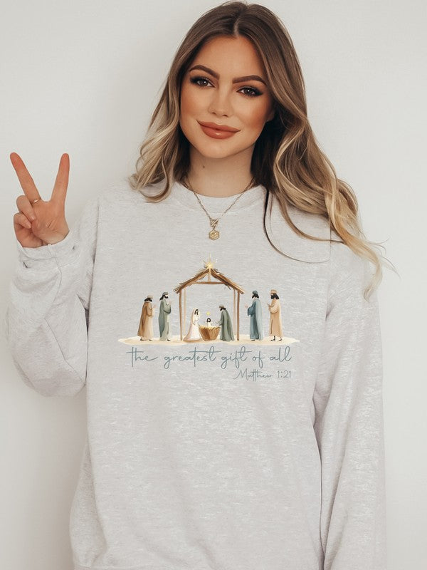 The Greatest Gift of All Matthew 1:21 Cozy Crew Sweatshirt – Celebrate the Season with Faith ✝️