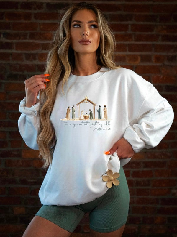 The Greatest Gift of All Matthew 1:21 Cozy Crew Sweatshirt – Celebrate the Season with Faith ✝️