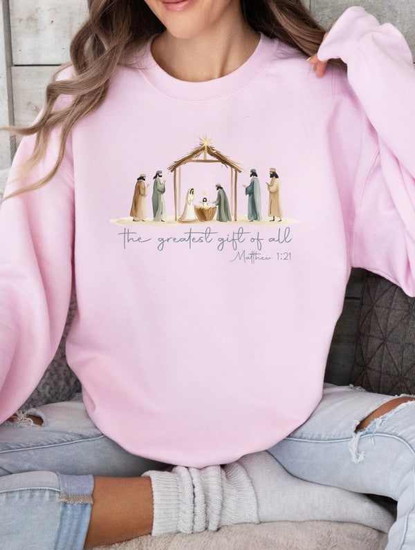 The Greatest Gift of All Matthew 1:21 Cozy Crew Sweatshirt – Celebrate the Season with Faith ✝️