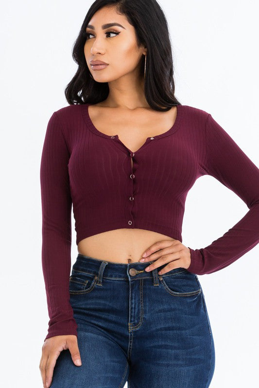 Ribbed Snap Button Crop Top – Flirty & Comfy ✨