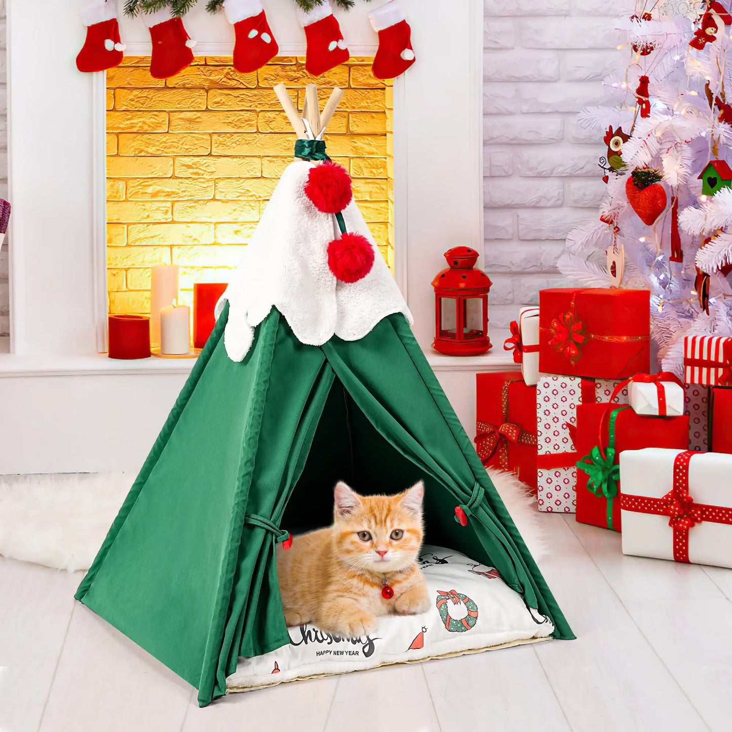 Christmas Pet Bed Tent – Cozy Festive Comfort for Small Animals