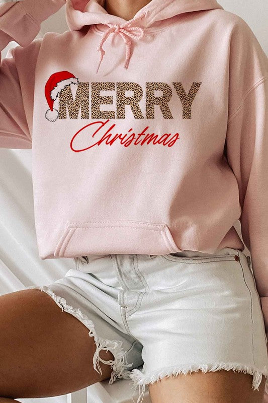 Merry Christmas Leopard Print Letters Graphic Hoodie