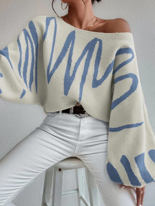 Oversized Abstract Balloon Sleeve Sweater – Art Meets Comfort 🎨