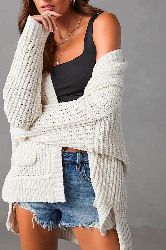 Ribbed Knit Open Front Cardigan – Cozy with Pockets 🧶✨