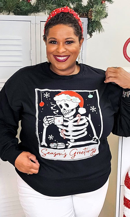 Skeleton Season’s Greetings Long Sleeve T-Shirt – Festive & Fun