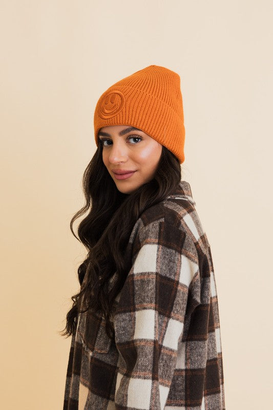 Happy Face Embroidered Ribbed Knit Beanie – Stay Warm and Keep Smiling! ❄️😊