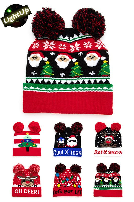 Double Pom Pom LED Light-Up Beanies – Festive Glow for the Holidays 🎄✨