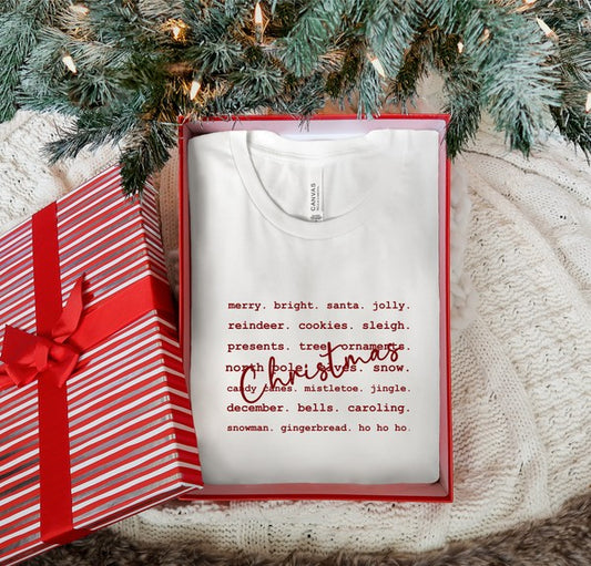 Christmas Words Boutique Tee – Festive Cheer in Every Letter
