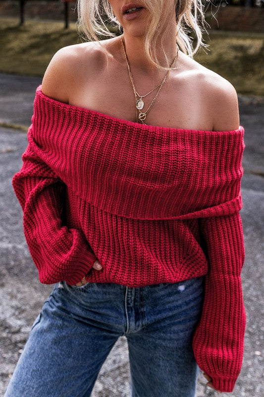 Racing Red Off-Shoulder Sweater – Bold & Cozy ❤️