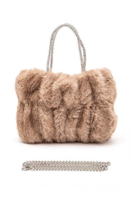 Rhinestone Top Handle Faux Fur Winter Tote Bag – Glamour Meets Cozy ✨👜