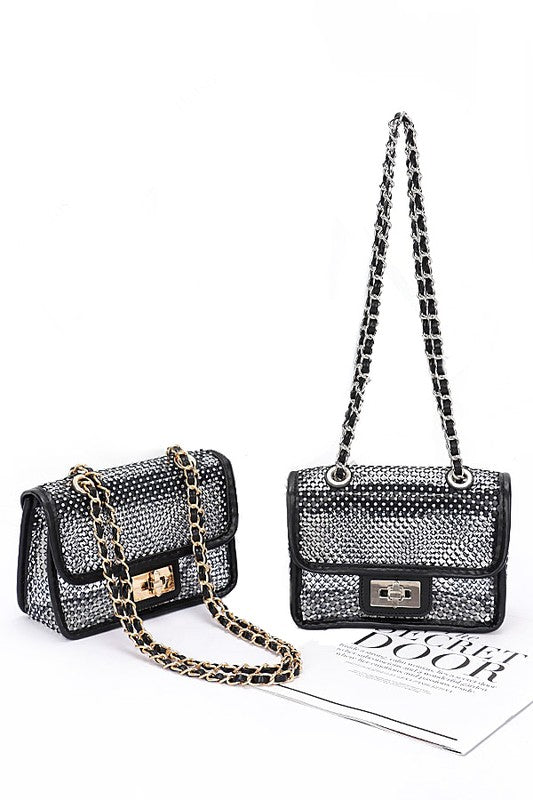 Rhinestone Mesh Turn-Lock Shoulder Bag – Sparkle and Shine ✨💎