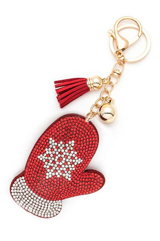Rhinestone Holiday Mitten Pillow Key Chain – Cozy Sparkle ✨❄️