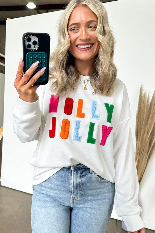Women's Chenille Holly Jolly Sweatshirt – Spread Holiday Cheer in Comfort 🎄✨