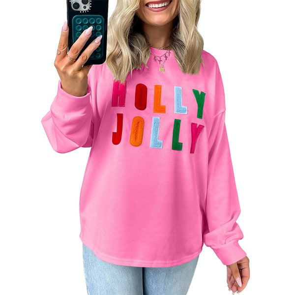 Women's Chenille Holly Jolly Sweatshirt – Spread Holiday Cheer in Comfort 🎄✨