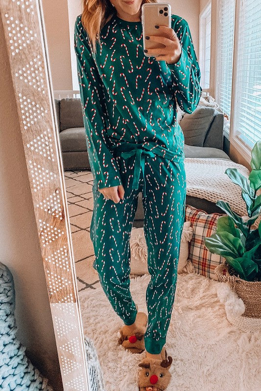 Green Candy Cane Lounge Set – Festive Comfort All Day 🎄