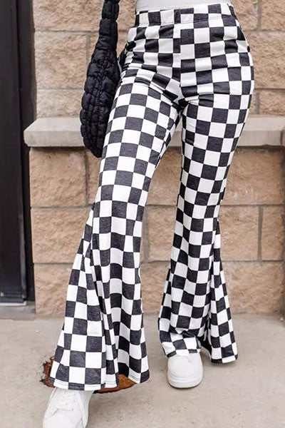 Black Checkerboard Flared Pants – A Retro Classic with a Modern Twist ♟️✨