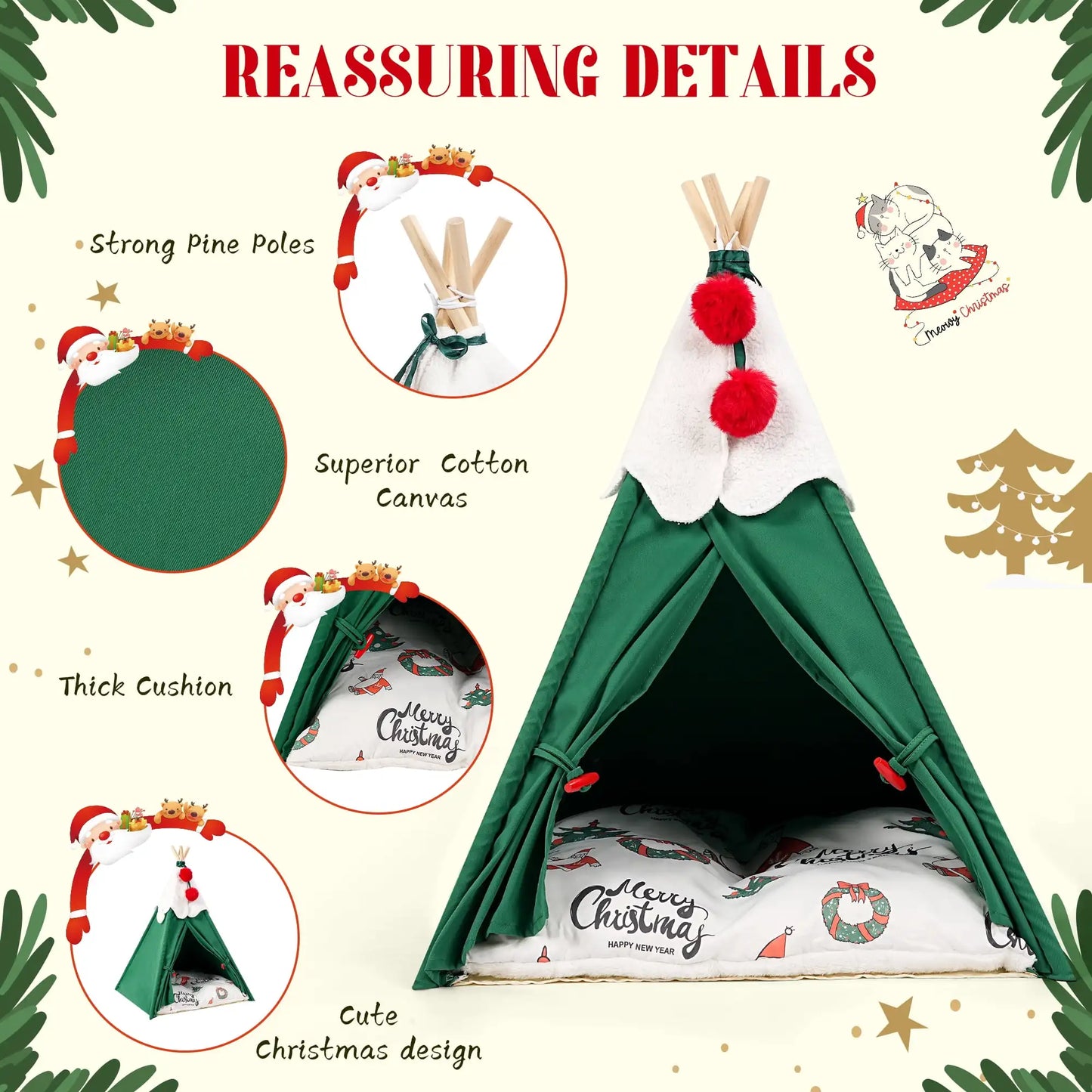 Christmas Pet Bed Tent – Cozy Festive Comfort for Small Animals