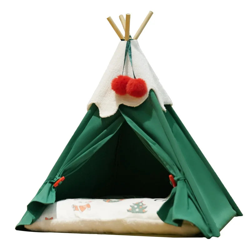 Christmas Pet Bed Tent – Cozy Festive Comfort for Small Animals