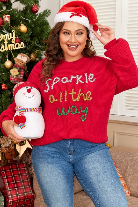 Plus Size Tinsel Crew Neck Sweater – Shine Bright This Season ✨