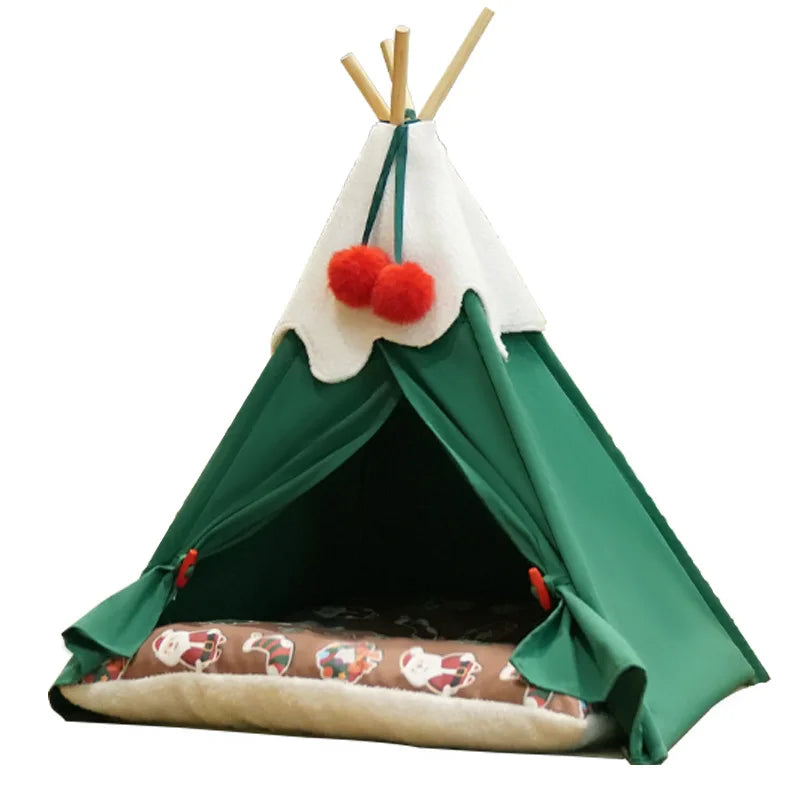 Christmas Pet Bed Tent – Cozy Festive Comfort for Small Animals