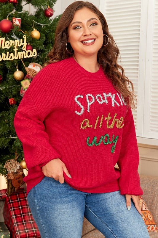 Plus Size Tinsel Crew Neck Sweater – Shine Bright This Season ✨
