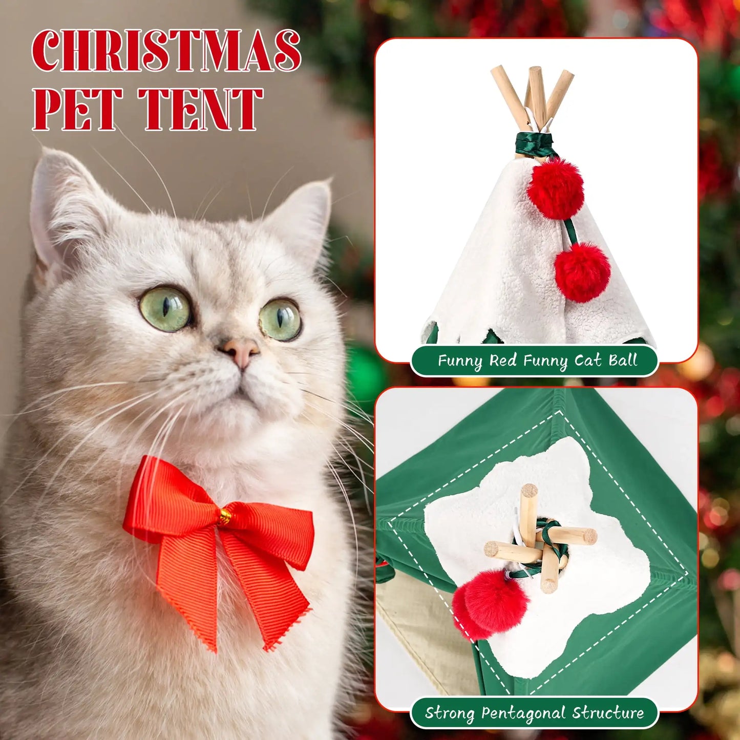 Christmas Pet Bed Tent – Cozy Festive Comfort for Small Animals
