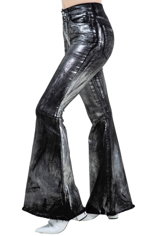Metallic Black Bell Bottom Jeans – Shine with Every Step ✨👖
